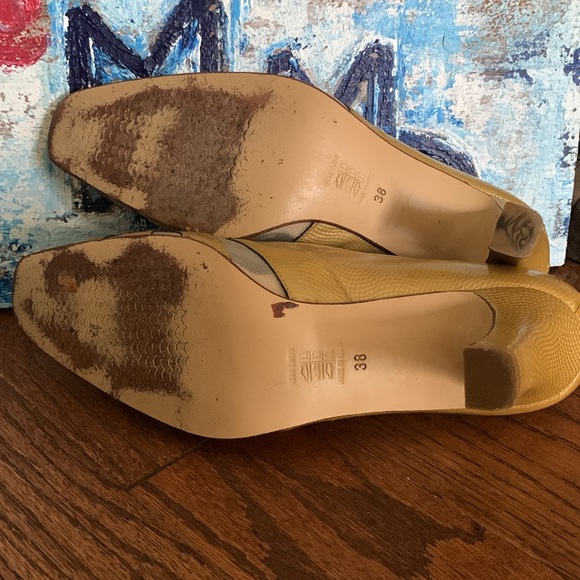 Linea Verde Sz 38 Italian Marigold Leather Snake Square Toe Heel Mesh Cut Outs - Picture 10 of 12